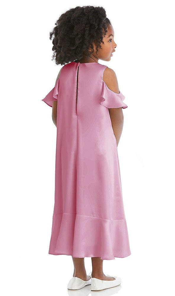 Back View - Powder Pink Ruffled Cold Shoulder Flower Girl Dress