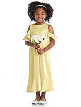 Front View Thumbnail - Pale Yellow Ruffled Cold Shoulder Flower Girl Dress