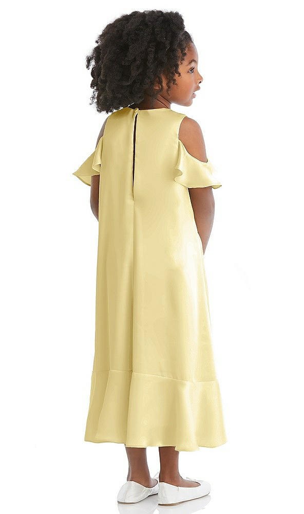 Back View - Pale Yellow Ruffled Cold Shoulder Flower Girl Dress