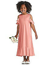 Alt View 1 Thumbnail - Rose - PANTONE Rose Quartz Ruffled Cold Shoulder Flower Girl Dress