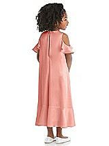 Rear View Thumbnail - Rose - PANTONE Rose Quartz Ruffled Cold Shoulder Flower Girl Dress