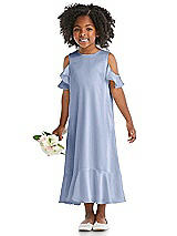 Alt View 1 Thumbnail - Sky Blue Ruffled Cold Shoulder Flower Girl Dress
