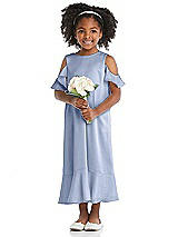 Front View Thumbnail - Sky Blue Ruffled Cold Shoulder Flower Girl Dress