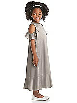 Side View Thumbnail - Taupe Ruffled Cold Shoulder Flower Girl Dress