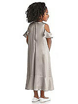 Rear View Thumbnail - Taupe Ruffled Cold Shoulder Flower Girl Dress