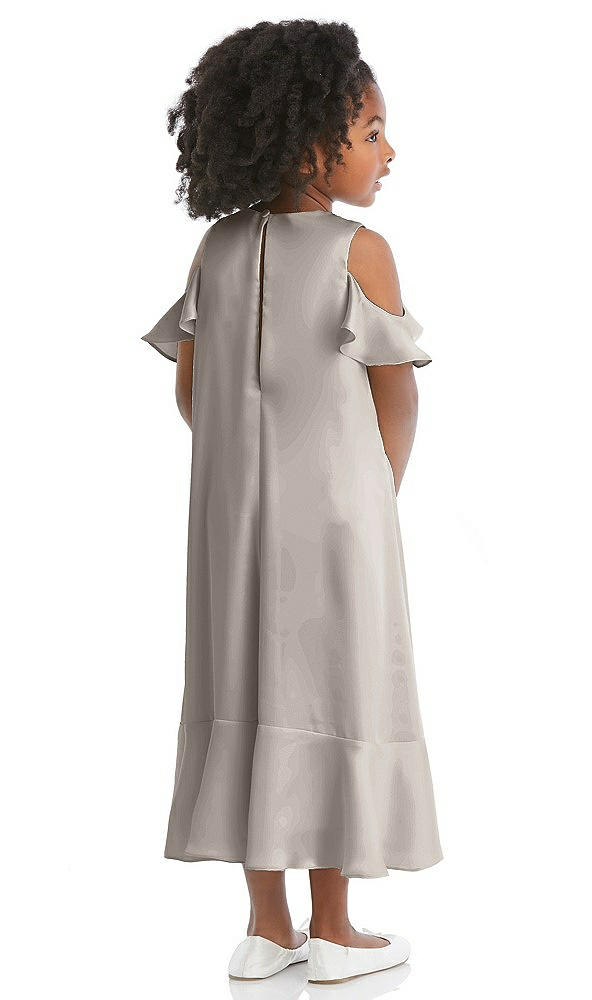 Back View - Taupe Ruffled Cold Shoulder Flower Girl Dress