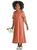 Alt View 1 Thumbnail - Terracotta Copper Ruffled Cold Shoulder Flower Girl Dress