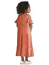 Rear View Thumbnail - Terracotta Copper Ruffled Cold Shoulder Flower Girl Dress
