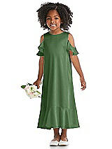 Alt View 1 Thumbnail - Vineyard Green Ruffled Cold Shoulder Flower Girl Dress
