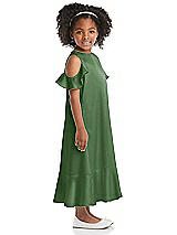 Side View Thumbnail - Vineyard Green Ruffled Cold Shoulder Flower Girl Dress