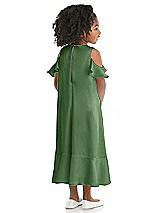 Rear View Thumbnail - Vineyard Green Ruffled Cold Shoulder Flower Girl Dress