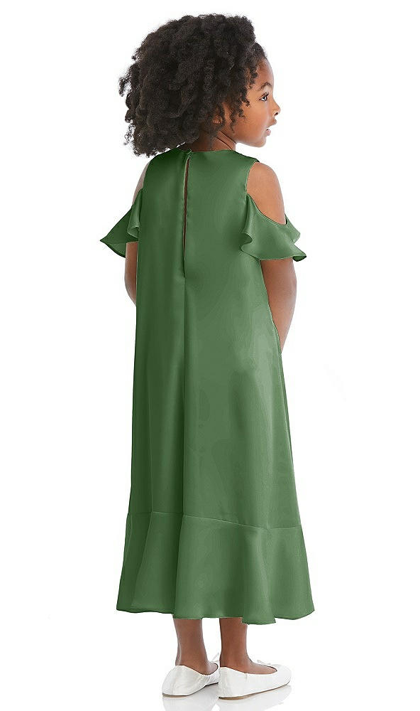 Back View - Vineyard Green Ruffled Cold Shoulder Flower Girl Dress