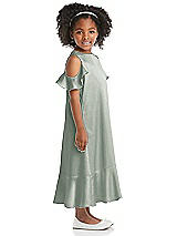 Side View Thumbnail - Willow Green Ruffled Cold Shoulder Flower Girl Dress