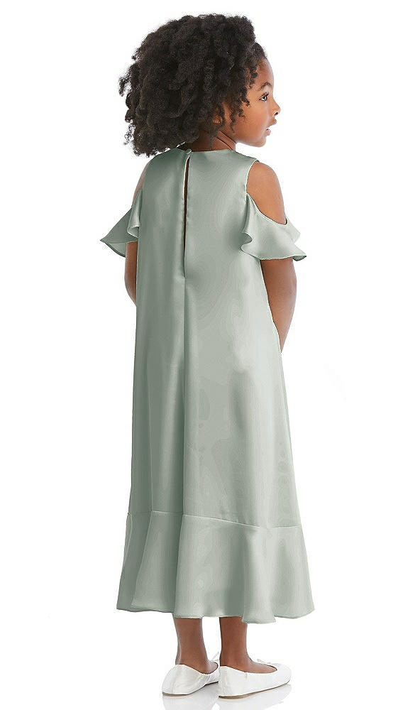 Back View - Willow Green Ruffled Cold Shoulder Flower Girl Dress