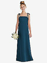 Front View Thumbnail - Atlantic Blue Tie Shoulder Empire Waist Junior Bridesmaid Dress