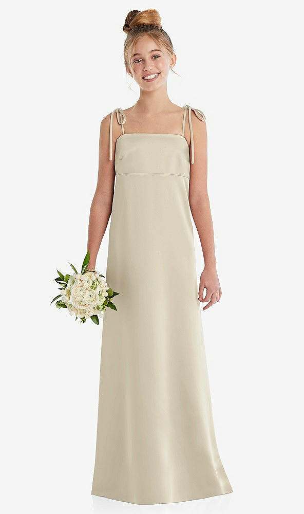 Front View - Champagne Tie Shoulder Empire Waist Junior Bridesmaid Dress