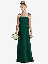 Front View Thumbnail - Hunter Green Tie Shoulder Empire Waist Junior Bridesmaid Dress
