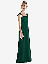 Side View Thumbnail - Hunter Green Tie Shoulder Empire Waist Junior Bridesmaid Dress