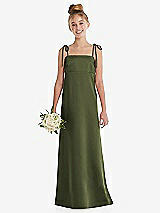 Front View Thumbnail - Olive Green Tie Shoulder Empire Waist Junior Bridesmaid Dress