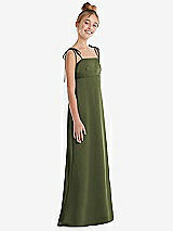 Side View Thumbnail - Olive Green Tie Shoulder Empire Waist Junior Bridesmaid Dress