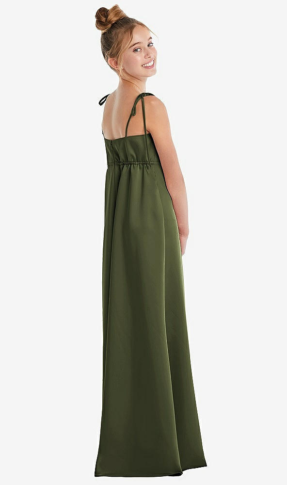 Back View - Olive Green Tie Shoulder Empire Waist Junior Bridesmaid Dress