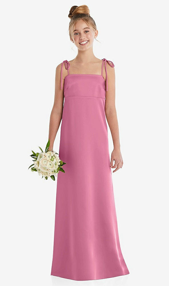 Front View - Orchid Pink Tie Shoulder Empire Waist Junior Bridesmaid Dress