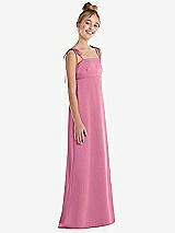 Side View Thumbnail - Orchid Pink Tie Shoulder Empire Waist Junior Bridesmaid Dress