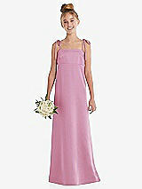 Front View Thumbnail - Powder Pink Tie Shoulder Empire Waist Junior Bridesmaid Dress