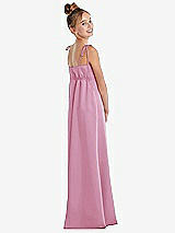 Rear View Thumbnail - Powder Pink Tie Shoulder Empire Waist Junior Bridesmaid Dress