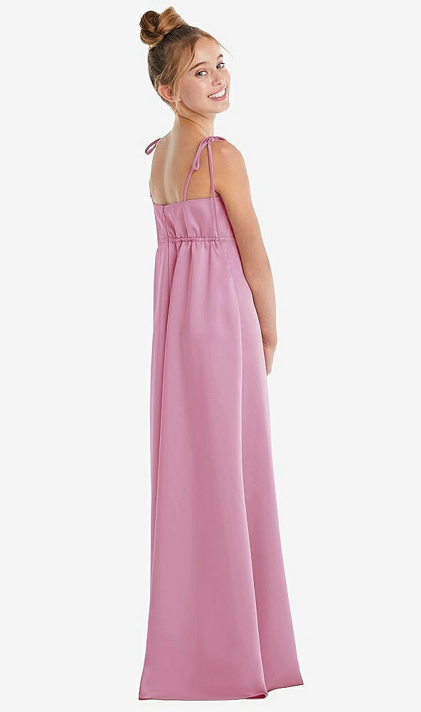 Back View - Powder Pink Tie Shoulder Empire Waist Junior Bridesmaid Dress