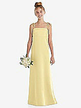 Front View Thumbnail - Pale Yellow Tie Shoulder Empire Waist Junior Bridesmaid Dress