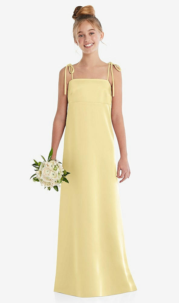 Front View - Pale Yellow Tie Shoulder Empire Waist Junior Bridesmaid Dress