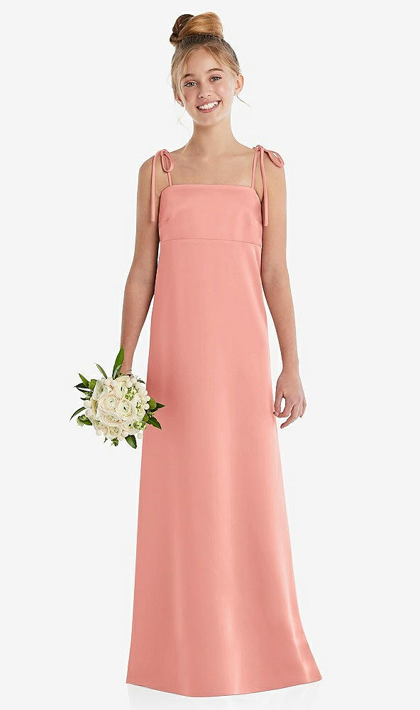Front View - Rose - PANTONE Rose Quartz Tie Shoulder Empire Waist Junior Bridesmaid Dress