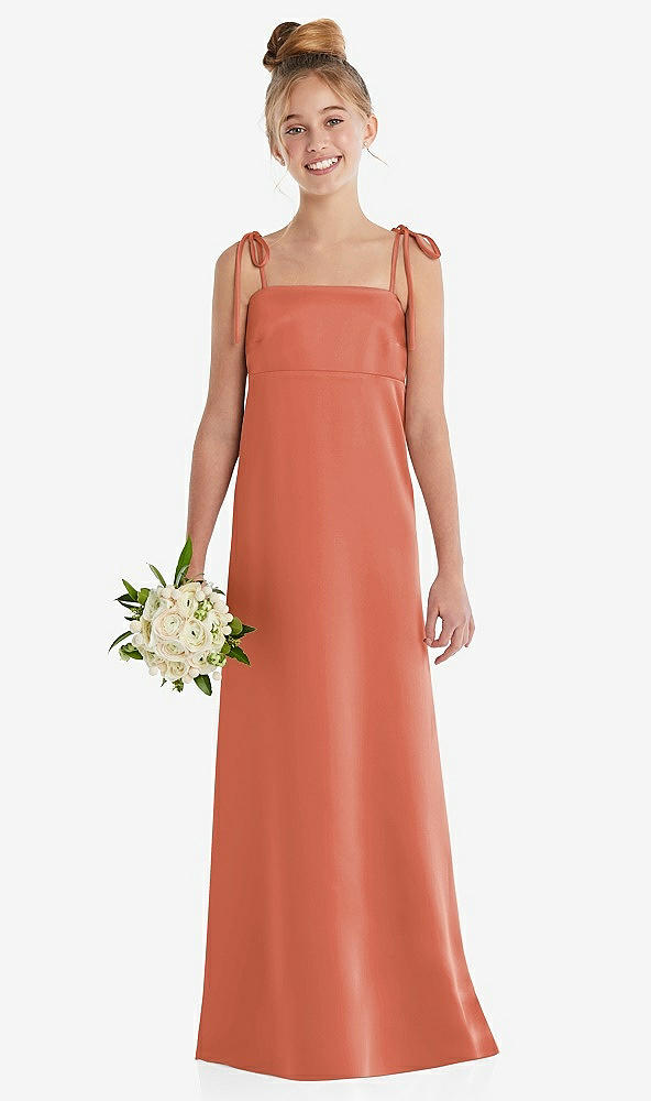 Front View - Terracotta Copper Tie Shoulder Empire Waist Junior Bridesmaid Dress