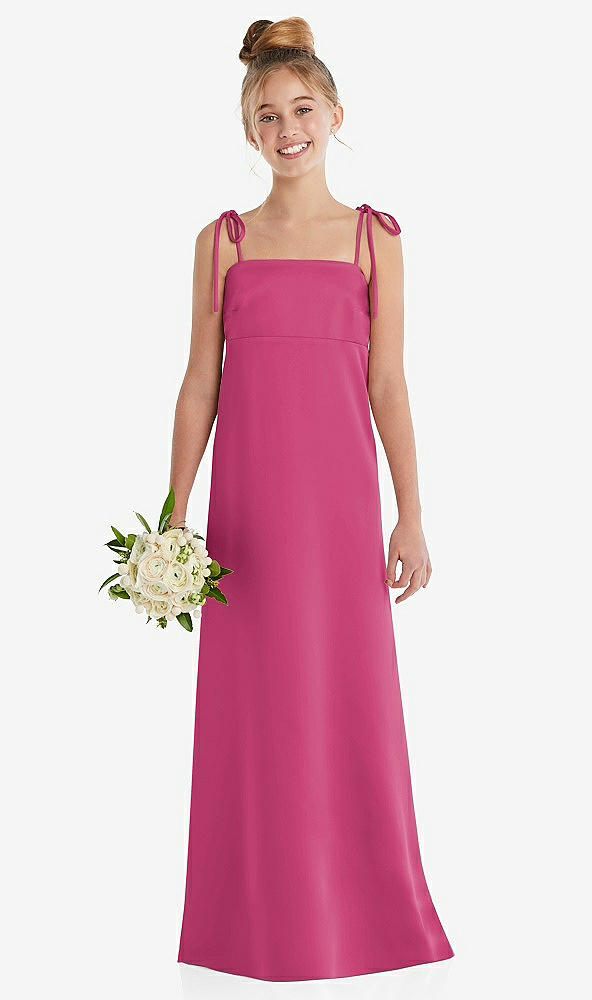 Front View - Tea Rose Tie Shoulder Empire Waist Junior Bridesmaid Dress
