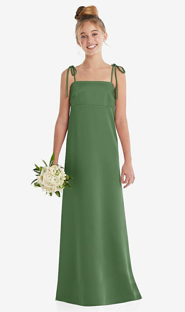 Front View - Vineyard Green Tie Shoulder Empire Waist Junior Bridesmaid Dress