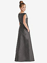 Rear View Thumbnail - Caviar Gray Off-the-Shoulder Draped Wrap Satin Junior Bridesmaid Dress