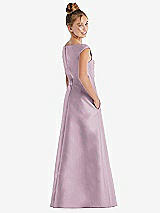 Rear View Thumbnail - Suede Rose Off-the-Shoulder Draped Wrap Satin Junior Bridesmaid Dress