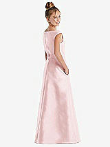 Rear View Thumbnail - Ballet Pink Off-the-Shoulder Draped Wrap Satin Junior Bridesmaid Dress