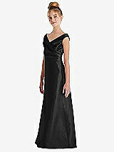 Side View Thumbnail - Black Off-the-Shoulder Draped Wrap Satin Junior Bridesmaid Dress