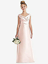 Front View Thumbnail - Blush Off-the-Shoulder Draped Wrap Satin Junior Bridesmaid Dress