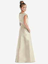 Rear View Thumbnail - Champagne Off-the-Shoulder Draped Wrap Satin Junior Bridesmaid Dress