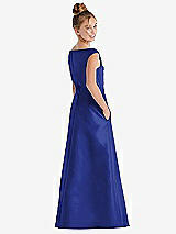 Rear View Thumbnail - Cobalt Blue Off-the-Shoulder Draped Wrap Satin Junior Bridesmaid Dress