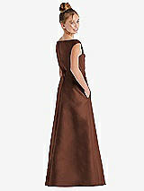 Rear View Thumbnail - Cognac Off-the-Shoulder Draped Wrap Satin Junior Bridesmaid Dress