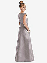 Rear View Thumbnail - Cashmere Gray Off-the-Shoulder Draped Wrap Satin Junior Bridesmaid Dress