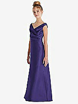 Side View Thumbnail - Grape Off-the-Shoulder Draped Wrap Satin Junior Bridesmaid Dress