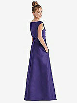 Rear View Thumbnail - Grape Off-the-Shoulder Draped Wrap Satin Junior Bridesmaid Dress