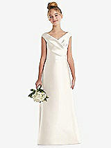 Front View Thumbnail - Ivory Off-the-Shoulder Draped Wrap Satin Junior Bridesmaid Dress
