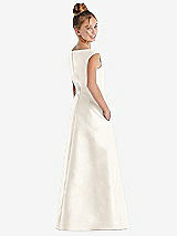 Rear View Thumbnail - Ivory Off-the-Shoulder Draped Wrap Satin Junior Bridesmaid Dress