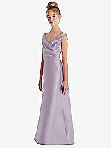 Side View Thumbnail - Lilac Haze Off-the-Shoulder Draped Wrap Satin Junior Bridesmaid Dress